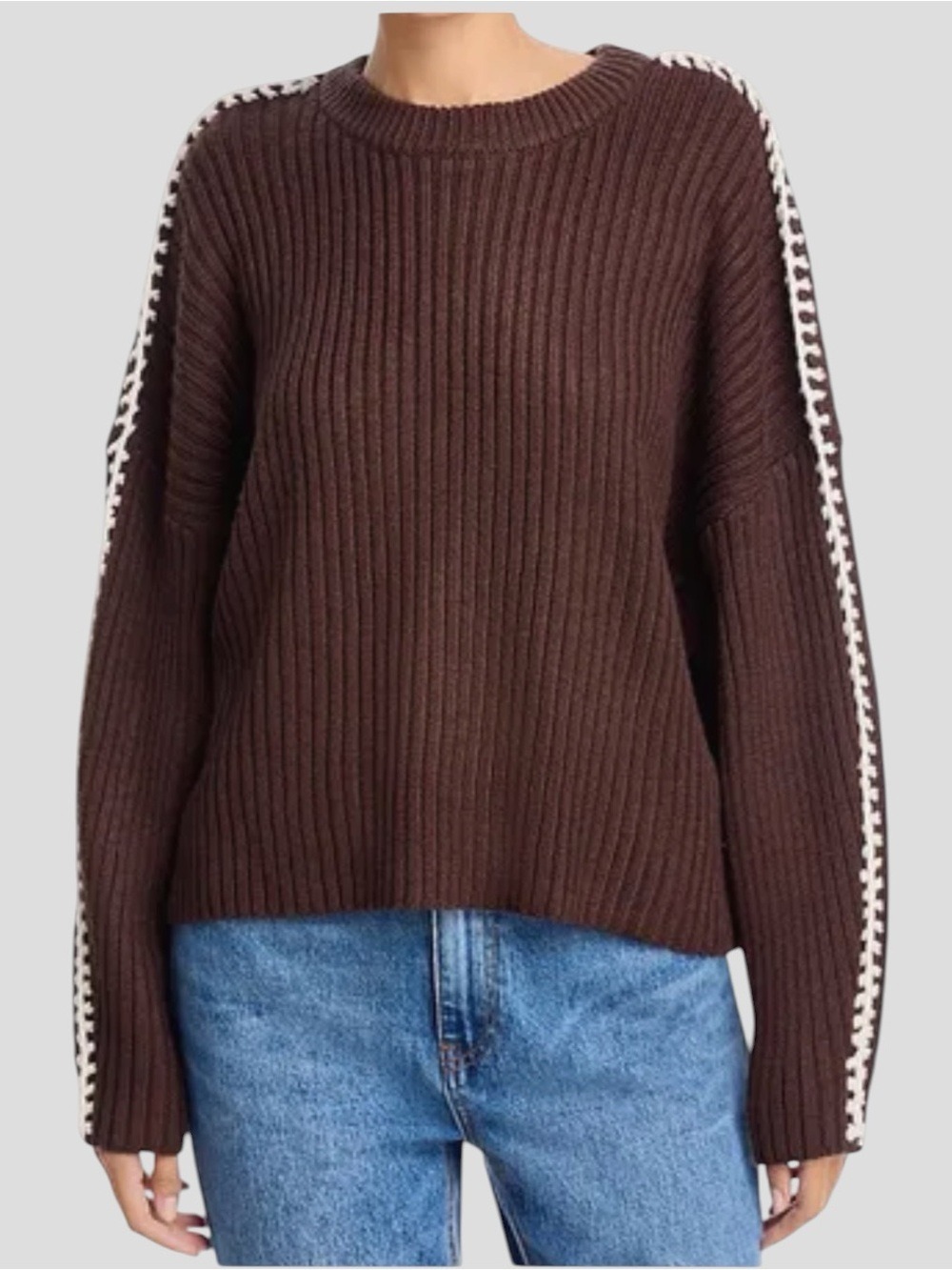 Elan Ribbed Blanket Stitch Sweater Brown M Granola Girl Cozy Indie Boho Earthy - Picture 4 of 12